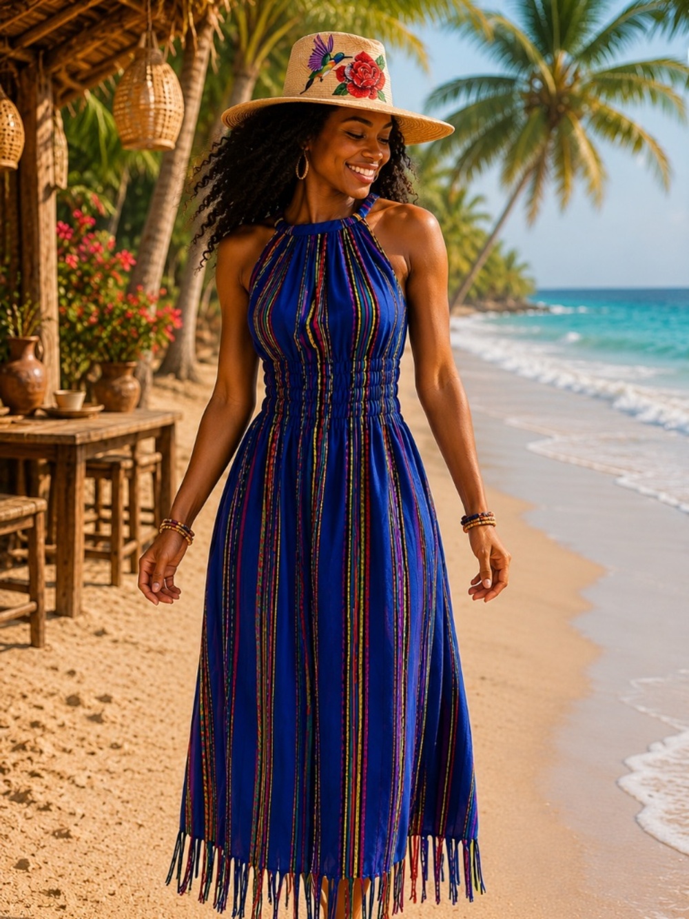 Handmade 100% Cotton Guatemalan Artisan Dress – Blue Lightweight Resort Dress wi